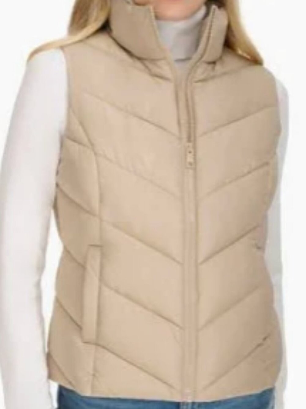 NWOT COLE HAAN SIZE S/P SIGNATURE CHEVRON QUILTED PUFFER VEST, BEIGE TAN